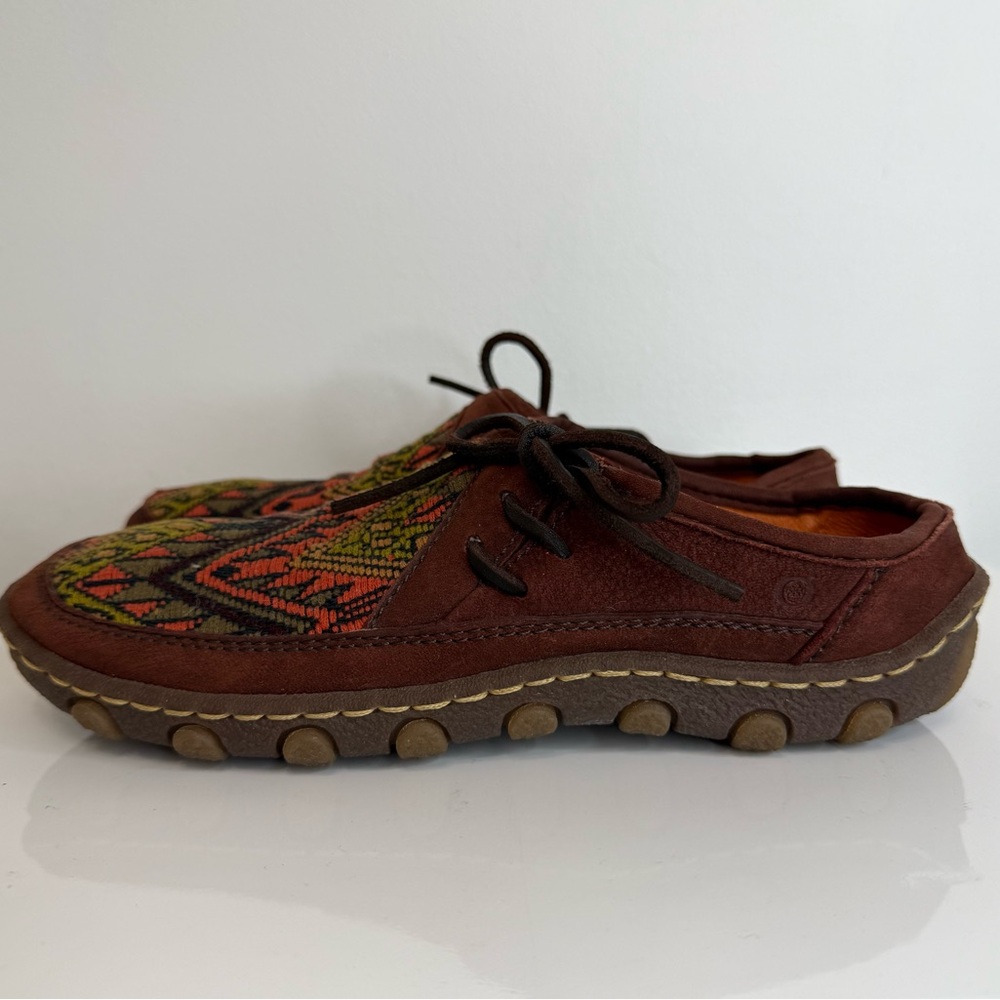 Born Geometric Aztec Tapestry Blanket Leather Mule Clog Women Size 7 Casual Boho - Picture 4 of 10